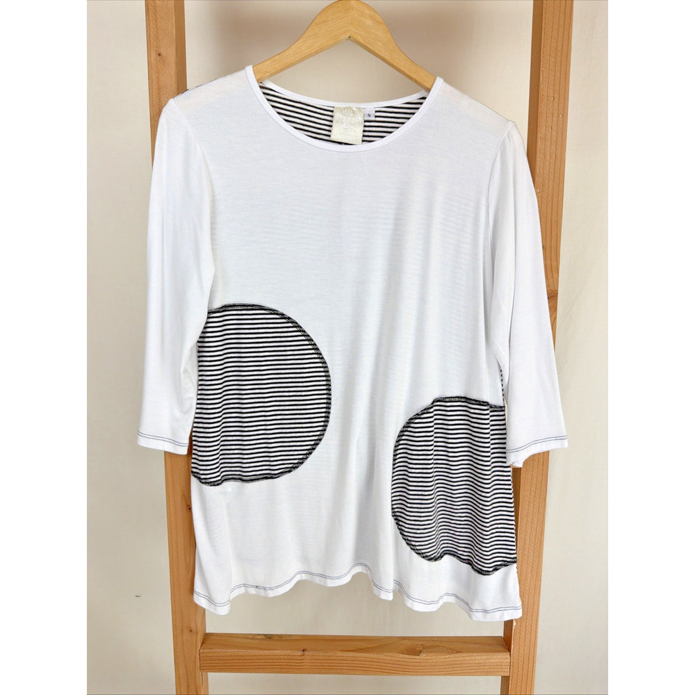 NWT Mill Valley Black White Stripe Pocket Scoop Neck Top #0979 Size SMALL